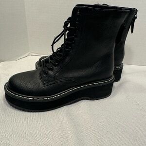 Ladies Kendall + Kylie Hunt2 Urban Vegan Leather Combat Boots, Black, Size 5.5